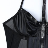 Non PU Lacquer Leather Motorcycle Style Metal Nail Hanging Neck Waist Pack Hip Skirt Set of Two