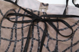 Striped Printed Mesh with Transparent Suspender Bra Buttocks and Skirt Set