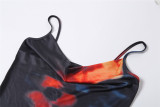 V-neck Strap Backless Printed Slim Fit Dress