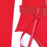 Underwear Mesh Strap Splicing with Gloves Suspenders Jumpsuit Set
