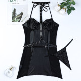 Non PU Lacquer Leather Motorcycle Style Metal Nail Hanging Neck Waist Pack Hip Skirt Set of Two