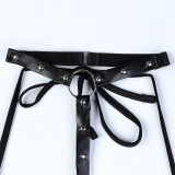 Non PU Lacquer Leather Motorcycle Style Metal Nail Hanging Neck Waist Pack Hip Skirt Set of Two