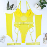 Underwear Mesh Strap Splicing with Gloves Suspenders Jumpsuit Set