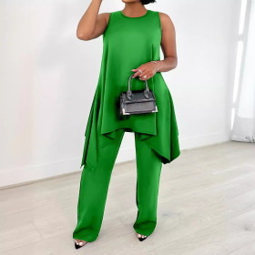 Solid Color Casual Sleeveless Oversized Women's Two-piece Set