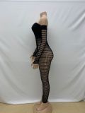Solid Color One Line Neckline Sleeveless Hollowed Out Knitted Buttock Wrap Dress