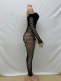 Solid Color One Line Neckline Sleeveless Hollowed Out Knitted Buttock Wrap Dress