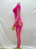 Solid Color Round Neck Hollowed Out Long Sleeved Integrated Knitted Buttock Wrap Dress