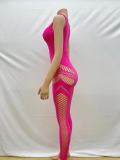 Solid Color Round Neck Sleeveless Sexy Slim Fit Hollow Out Knit Jumpsuit