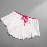 Contrast Color Tie Square Neck Short Sleeved Top Elastic Short Skirt Two-piece Set