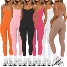 Open Back Camisole Tight Fitting Adjustable Buckle Jumpsuit