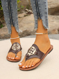 Round Toe Clip Toe Metal Buckle Herringbone Slippers