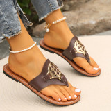 Round Toe Clip Toe Metal Buckle Herringbone Slippers
