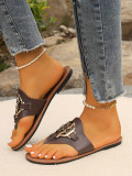 Round Toe Clip Toe Metal Buckle Herringbone Slippers