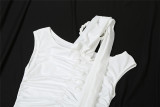 One Line Neckline Pleated High Waisted Slim Fit Wrap Hip Dress