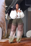Knitted Color Blocking Hand Hook Tassel Loose Straight Leg Pants