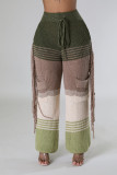 Knitted Color Blocking Hand Hook Tassel Loose Straight Leg Pants