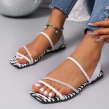Square Headed Flat Bottomed Leopard Print Zebra Print Oversized Roman Sandals