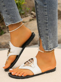 Round Toe Clip Toe Metal Buckle Herringbone Slippers