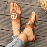 Round Toe Clip Toe Metal Buckle Herringbone Slippers