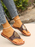 Round Toe Clip Toe Metal Buckle Herringbone Slippers