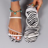 Square Headed Flat Bottomed Leopard Print Zebra Print Oversized Roman Sandals