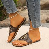 Round Toe Clip Toe Metal Buckle Herringbone Slippers