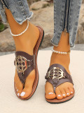 Round Toe Clip Toe Metal Buckle Herringbone Slippers