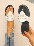 Round Toe Clip Toe Metal Buckle Herringbone Slippers