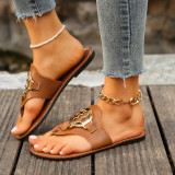 Round Toe Clip Toe Metal Buckle Herringbone Slippers