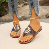 Round Toe Clip Toe Metal Buckle Herringbone Slippers