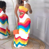 Women's Printed Waist Revealing Tight Fitting Long Skirt