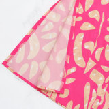 Printed Skirt with Side Slit Wood Ear Edge Short Sleeved Long Skirt