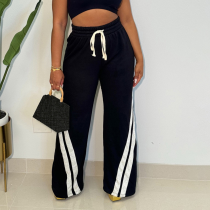 Splicing Loose Straight Leg Wide Leg Pants with High Waist