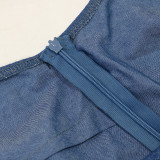 Wave Webbing Patchwork Denim Diagonal Shoulder Loose Jumpsuit