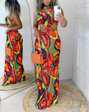Women's Printed Waist Revealing Tight Fitting Long Skirt