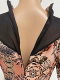 Printed Perspective Mesh Slim Fit Jumpsuit