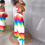 Women's Printed Waist Revealing Tight Fitting Long Skirt