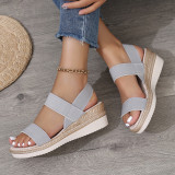 Round Toe Slope Heel Elastic Hemp Rope Sole Roman Sandals