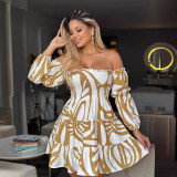 One Shoulder Wrap Chest Bubble Long Sleeved Patchwork Ruffle Edge Short Skirt