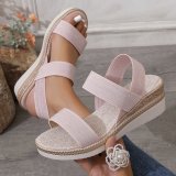 Round Toe Slope Heel Elastic Hemp Rope Sole Roman Sandals