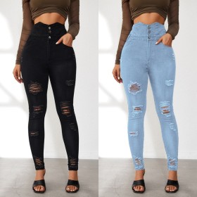 Tight High Waisted Distressed Jeans