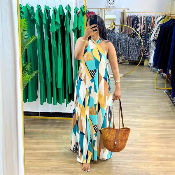Printed Sleeveless Loose Fitting Collar Dress
