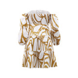 One Shoulder Wrap Chest Bubble Long Sleeved Patchwork Ruffle Edge Short Skirt