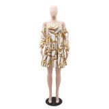 One Shoulder Wrap Chest Bubble Long Sleeved Patchwork Ruffle Edge Short Skirt