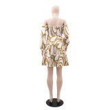 One Shoulder Wrap Chest Bubble Long Sleeved Patchwork Ruffle Edge Short Skirt