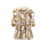 One Shoulder Wrap Chest Bubble Long Sleeved Patchwork Ruffle Edge Short Skirt