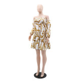 One Shoulder Wrap Chest Bubble Long Sleeved Patchwork Ruffle Edge Short Skirt