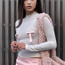 Long Sleeved Bow Solid Color Top