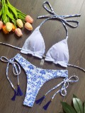 Blue and White Porcelain Printed Bikini