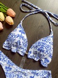 Blue and White Porcelain Printed Bikini